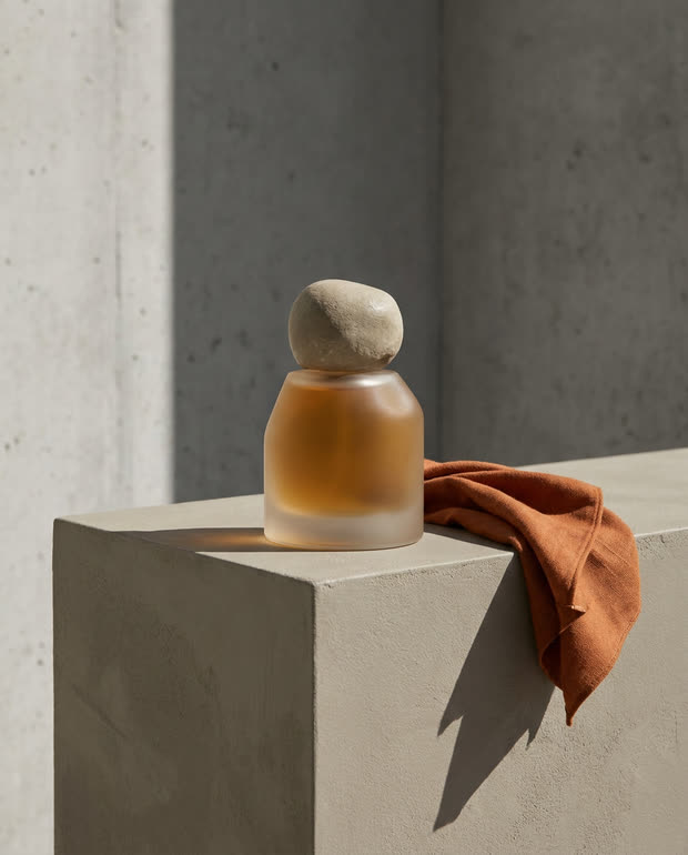 A sculptural fragrance bottle
